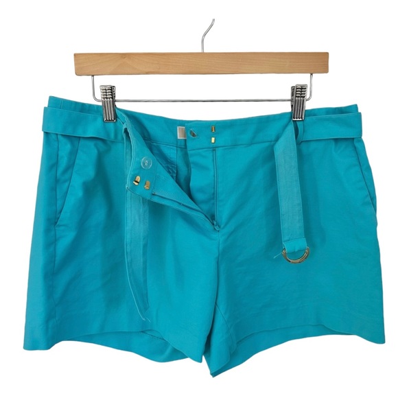 Michael Michael Kors Turquoise Flat Front Shorts Belted Size 12 - Picture 3 of 9